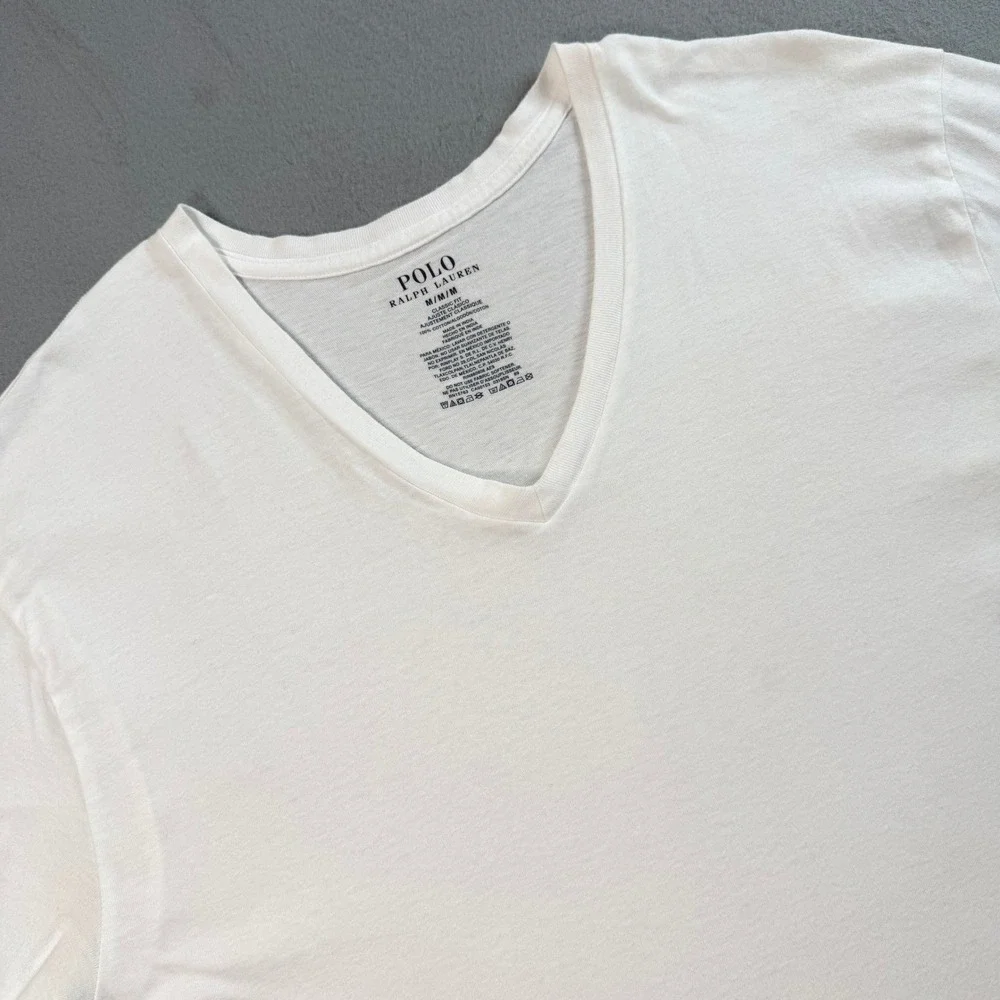 Polo Ralph Lauren V-Neck T-Shirt Mens M White Classic Fit Pony Logo